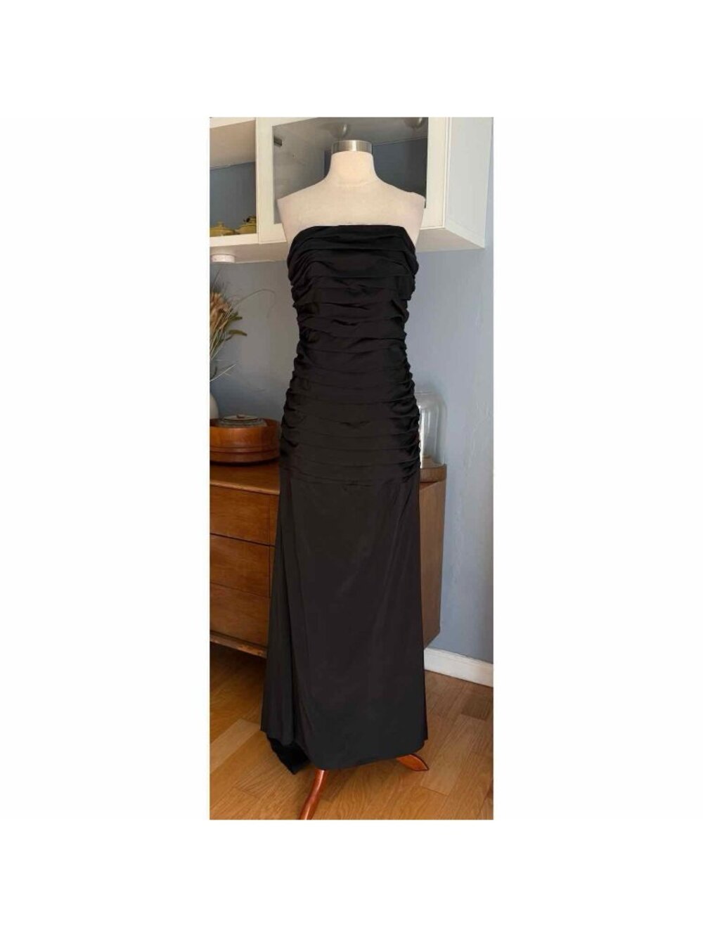 ABS by Allen Schwartz Evening Gown Dress Ruched Black Sz 10 Strapless Fishtail